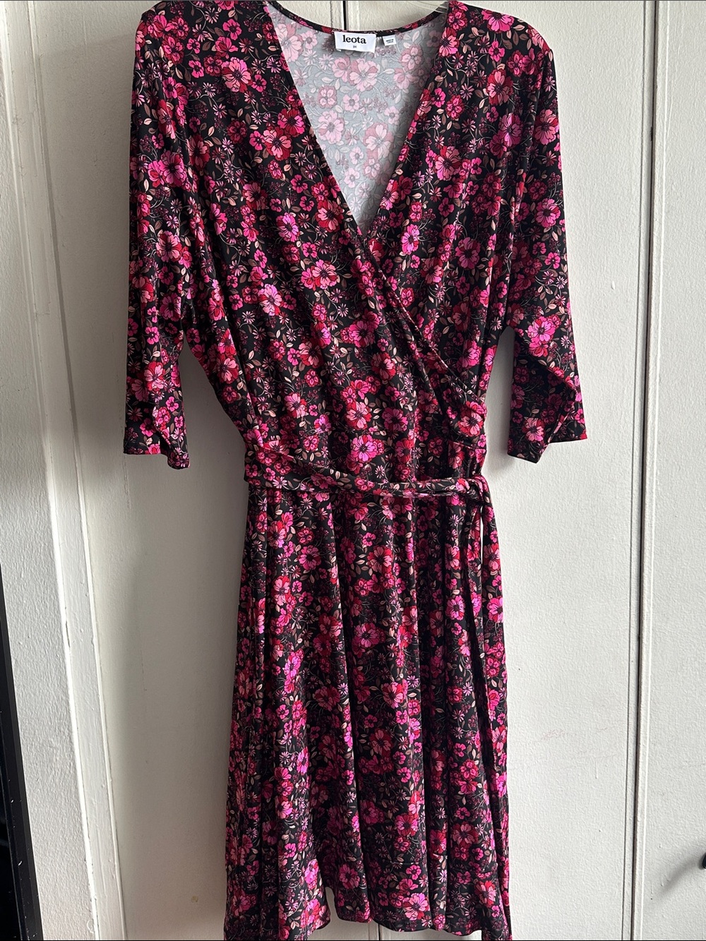 Leota Black & Pink Floral Faux Wrap Dress